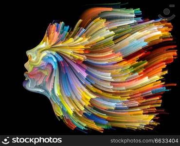 Face of Color series. Abstract arrangement of human profile and colorful lines of moving paint suitable for projects on creativity, design, internal world, human nature and artistic soul