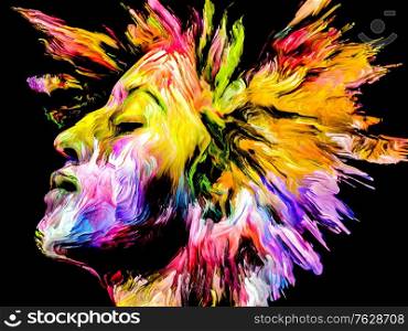 Face of Color series. Colorful abstract closup portrait on the subject of creativity, imaginat