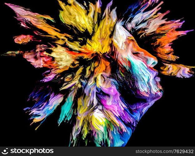 Face of Color series. Colorful abstract closup portrait on the subject of creativity, imaginat