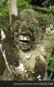 Face of green demon and teeth, bali