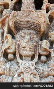 Face of mayan qween on the stela in Copan, Honduras