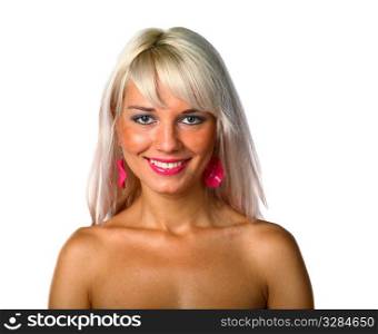 face of sexy blonde smiling isolated on white background