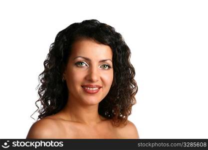 face of sexy brunette smiling isolated on white background