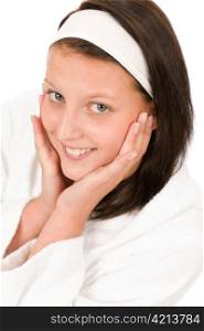 Facial care teenager girl face portrait on white