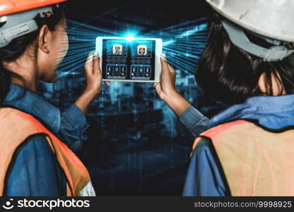 Facial recognition technology for industry worker to access machine control . Future concept interface showing digital biometric security system that analyze human face to verify personal data .. Facial recognition technology for industry worker to access machine control