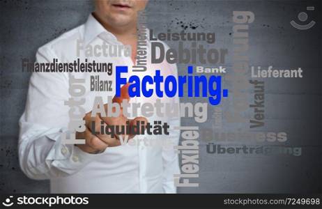 Factoring wordcloud touchscreen is operated by man.. Factoring wordcloud touchscreen is operated by man