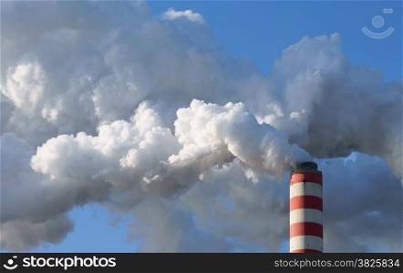 Factory chimney, power station, smoke pollution.