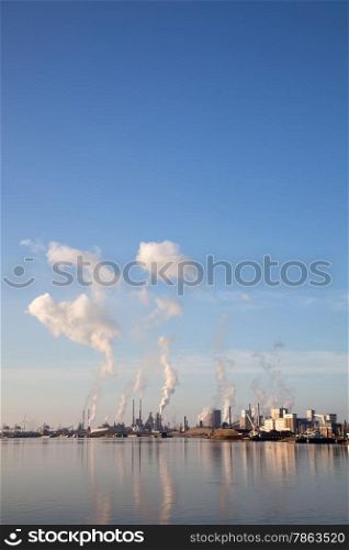 factory of Tata steel in the dutch town of IJmuiden seen from noorzeekanaal