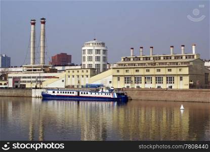 Factory, ship and Moscow river