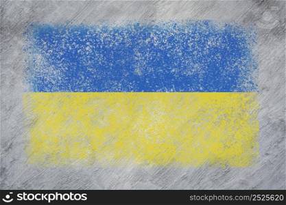 fading and weathered abstract in colors of Ukraine national flag, blue and yellow, on a grunge stucco wall
