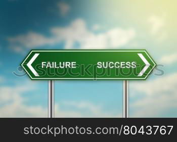 failure and success on green road sign with blurred blue sky, dark and bright side concept