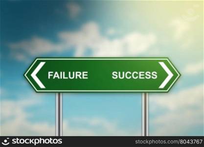 failure and success on green road sign with blurred blue sky, dark and bright side concept