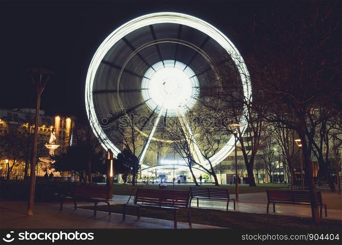 Fair wheel in Budapest shot with long exposure