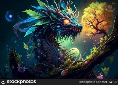 fairy fabulous colorful fantasy dragon illustration Generative AI.