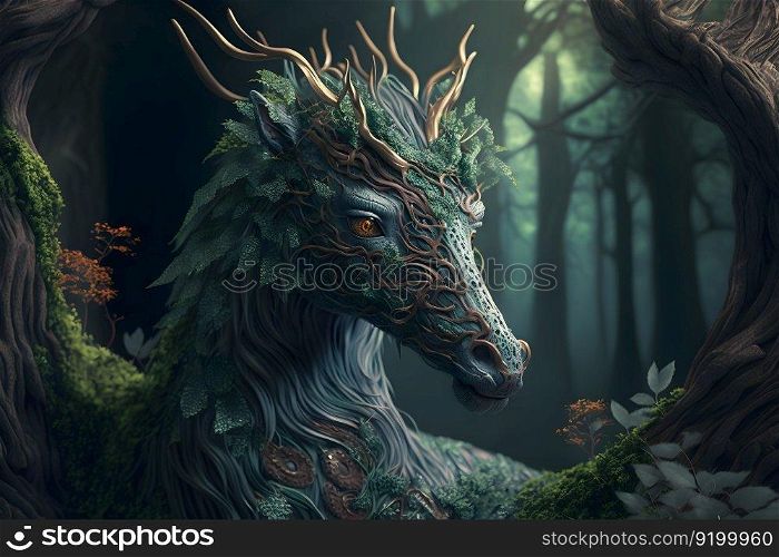 Fairytale fantasy deer in a magical forest. Neural network AI generated art. Fairytale fantasy deer in a magical forest. Neural network AI generated