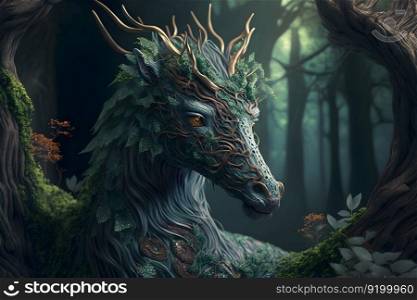 Fairytale fantasy deer in a magical forest. Neural network AI generated art. Fairytale fantasy deer in a magical forest. Neural network AI generated