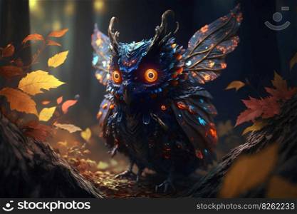 Fairytale fantasy owl in a magical forest. Neural network AI generated art. Fairytale fantasy owl in a magical forest. Neural network AI generated