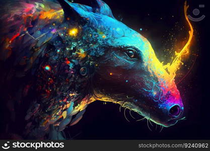 Fairytale multicolored space beast. Fairy animals concept. Neural network AI generated. Fairytale multicolored space beast. Fairy animals concept. Neural network AI generated art