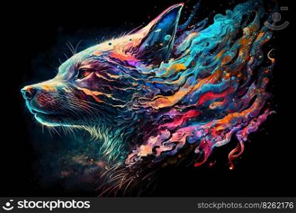 Fairytale multicolored space wolf. Fairy animals concept. Neural network AI generated. Fairytale multicolored space wolf. Fairy animals concept. Neural network AI generated art