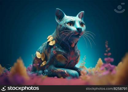 Fairytale wild cat. Colorful digital animal. Generate Ai. Fairytale wild cat. Generate Ai