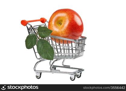 fake apple in shopping carts isolated on white background
