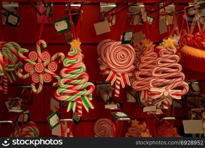 Fake candy Christmas ornaments, made from plastic