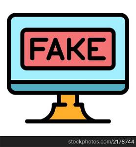 Fake computer news icon. Outline fake computer news vector icon color flat isolated. Fake computer news icon color outline vector