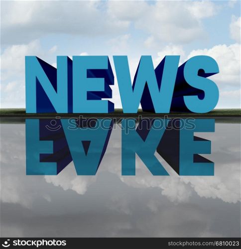 Fake news concept and media hoax journalistic reporting as text casting a relection of a hidden agenda as false reporting metaphor and deceptive disinformation with 3D illustration elements.