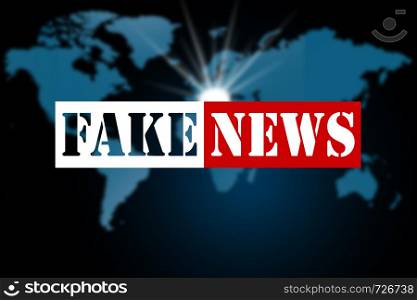 Fake news on world map background, 3D rendering