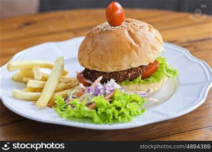 Falafel Burger on a Wooden table&#xA;