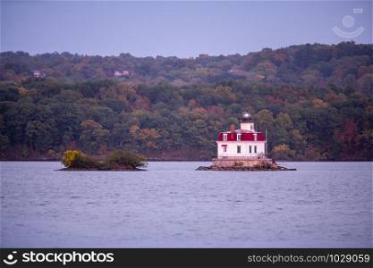 Fall arrives trees changing color outer banks Hudson River Lighhouse