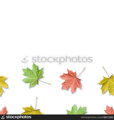 Fall bacground, colorful maple leaves seamless pattern. Maple leaves isolated. Copy space. horizontal.. Fall bacground, colorful maple leaves seamless pattern. Maple leaves isolated. Copy space.