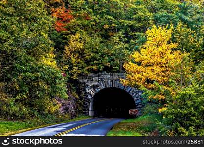 Fall colors and North Carolina mountain tunnel