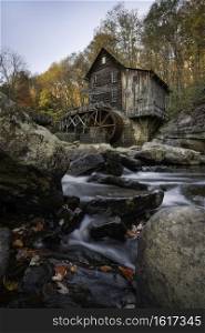 Fall foliage at the Glade Creek Grist Mill in Babcock State Park, West Virginia