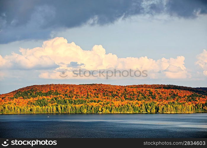 Fall forest and lake