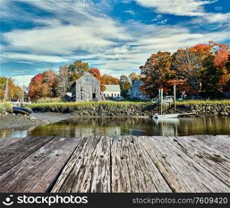 Fall in Essex, Massachusetts, USA. Autumn scene at old wharf.
