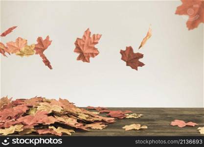 fall leaves flying bunch foliage