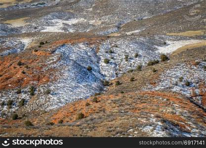 fall or winter scenery in Red Mountain Open Space in northern Colorado, a view Cheyenne Rim trail