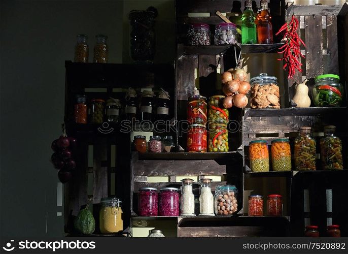 Fall Pantry with Jars With Pickled Vegetables