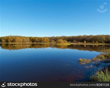 Fall River, reflected in the water autumn trees. Arkhangelsk region, Russia