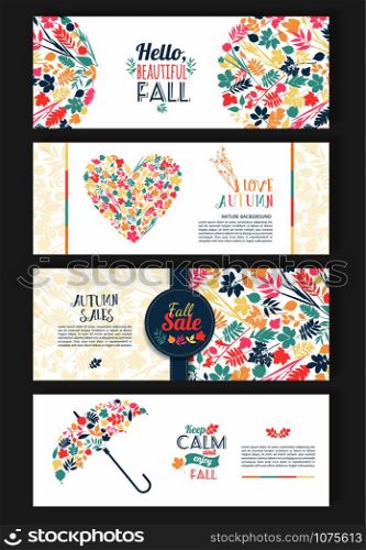 Fall set. Leaves composition.Banners of autumn season.. Fall set. Leaves composition in cards. Banners of season.