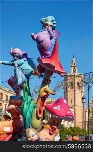 Fallas fest figures in Valencia celebration at Miguelete Micalet Spain