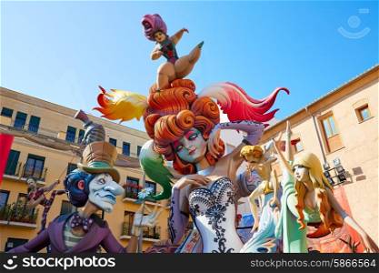 Fallas fest figures in Valencia traditional celebration at Spain