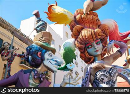 Fallas fest figures in Valencia traditional celebration at Spain