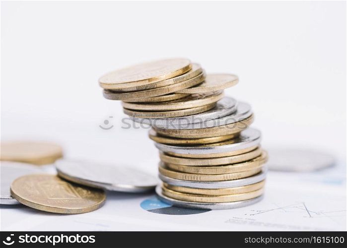 fallen stack coins white background graph