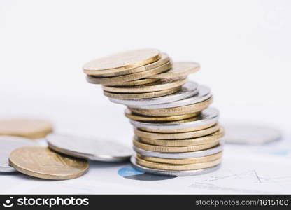 fallen stack coins white background graph