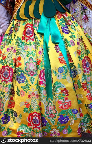 falleras costume fallas dress detail from Valencia Spain fest celebration