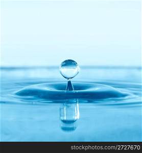 Falling drop of blue water...