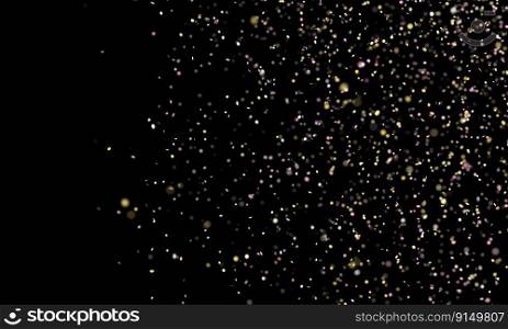 Falling golden glitter confetti isolated on black background. Shiny particles. Party, Merry Christmas, Happy New year, Birthday decoration. Celebration background. Soft focus. 3D rendering. Falling golden glitter confetti isolated on black background. Shiny particles. Party, Merry Christmas, Happy New year, Birthday decoration. Celebration background. Soft focus. 3D rendering.