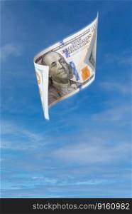 Falling or Floating  100 Bills United States Currency - Money Falling Out of the Sky.